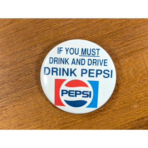 Vintage PEPSI pinback button, If you must drink and drive, drink Pepsi Apple - Picture 2 of 8